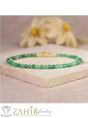 Мега яка гривна за ръка или глезен от естествен зелен авантюрин 3 мм топче и стоманени елементи, закопчалка и удължител - GA3004